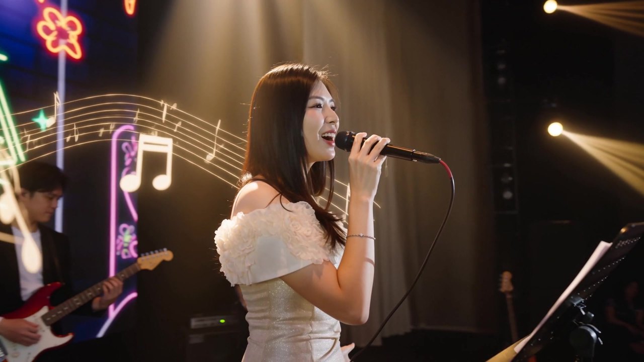 Jolin performing with a live band